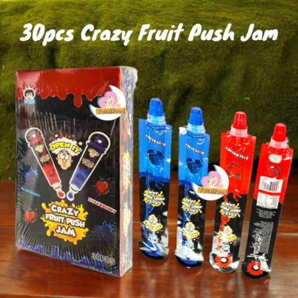 سس ترش بلوبری و توت فرنگی بسته 30 عددی Crazy fruit push jam